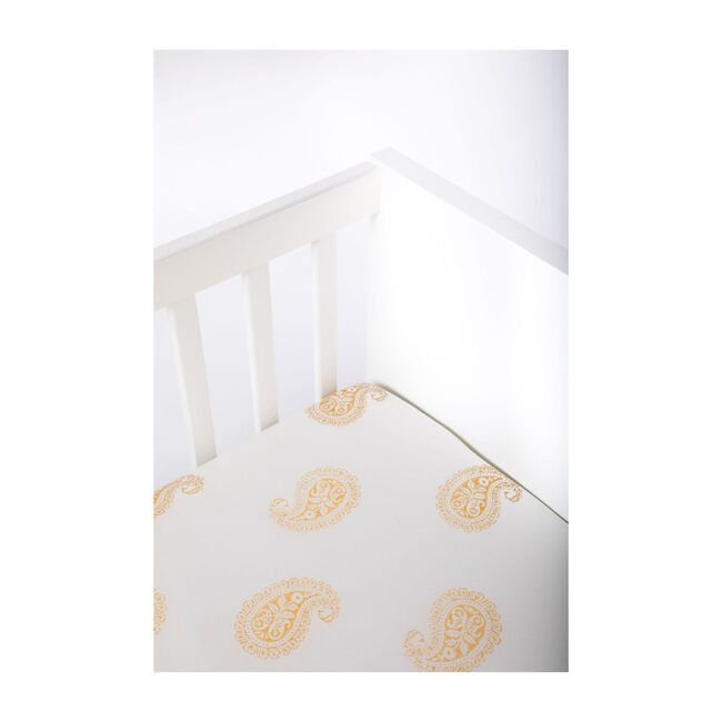 BlockPrinted Cotton Fitted Crib Sheet, Mustard Paisley Malabar Baby