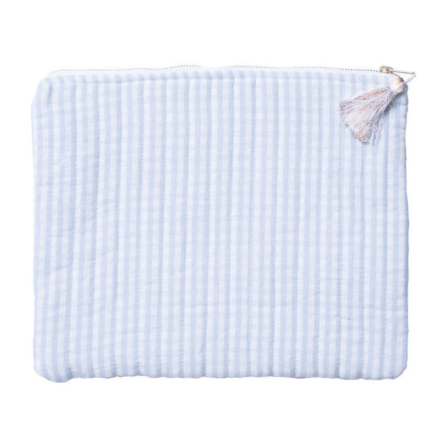 Linen Pouch, Pale Blue Gingham - Bags - 1