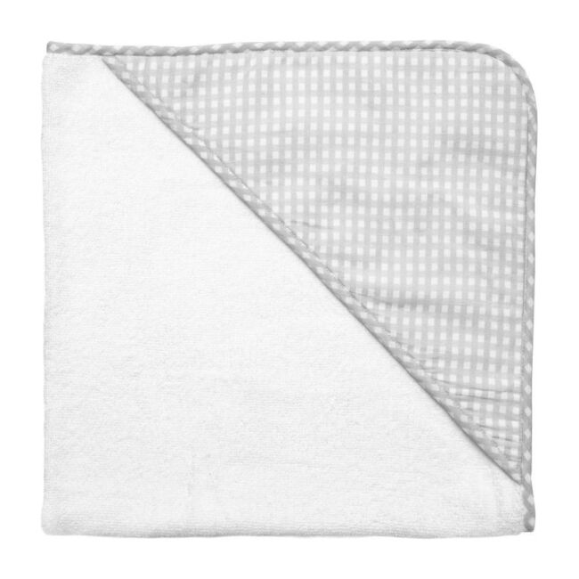 Hooded Towel & Wash Glove, Grey Gingham