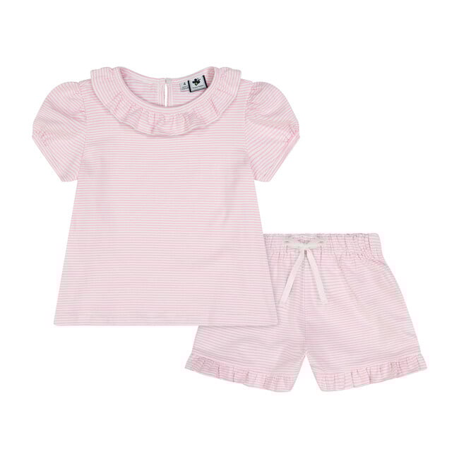 Fiona Ruffle 2 Piece Knit Lounge Set, Light Pink & White Stripe