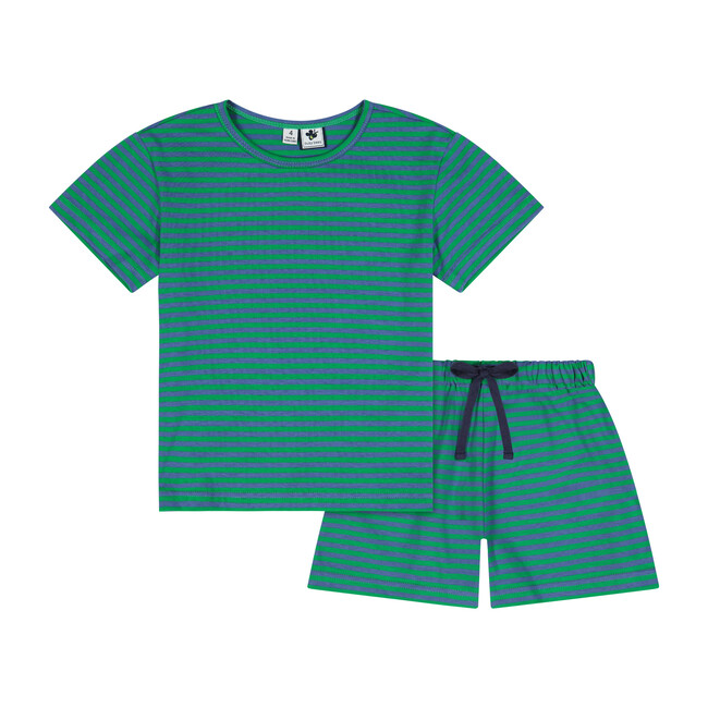 Oliver Short Sleeve 2 Piece Knit Lounge Set, Green & Blue Stripe