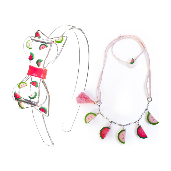 Fat Bow Watermelon Headband and Necklace Bundle - Mixed Accessories Set - 1
