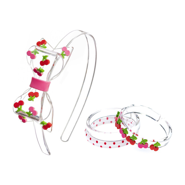 Fat Bow Cherry Headband and Bracelet Bundle - Mixed Accessories Set - 1