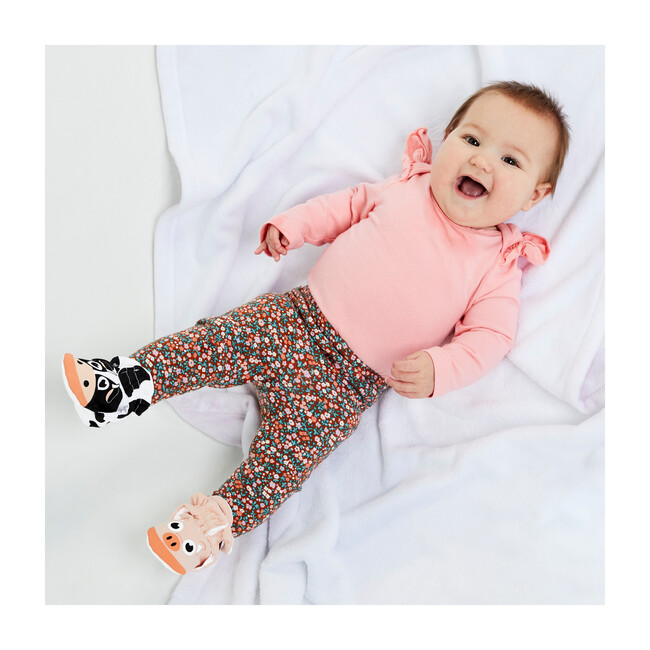 Kitten & Puppy, T-Rex & Triceratops, Calf & Piglet, 3 Pair Mismatched Baby Bootie Bundle