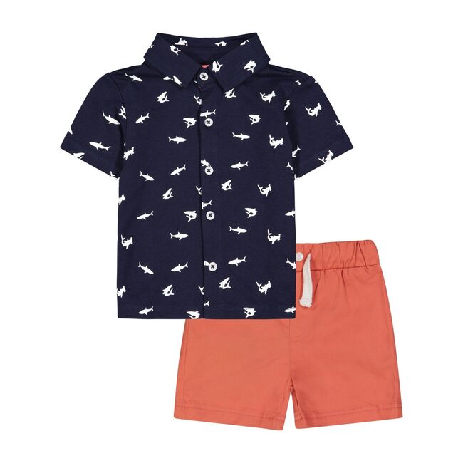 Shark Button Down Set, Navy