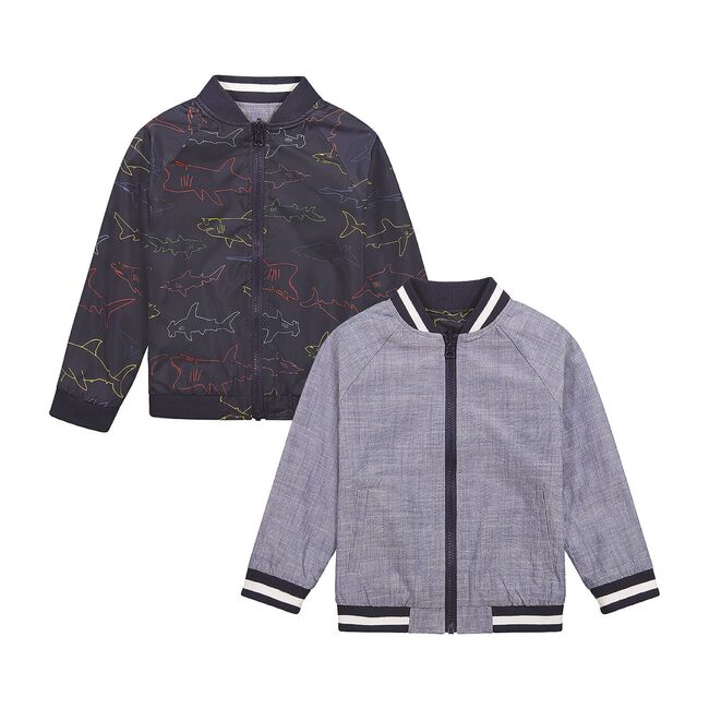 Reversible Shark Bomber, Chambray Sharks