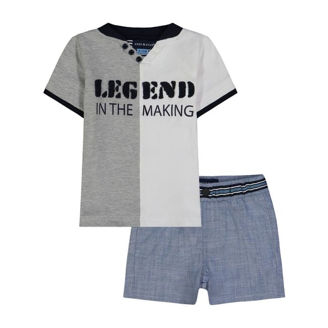 Graphic Henley Tee Shirt Set, Grey and White