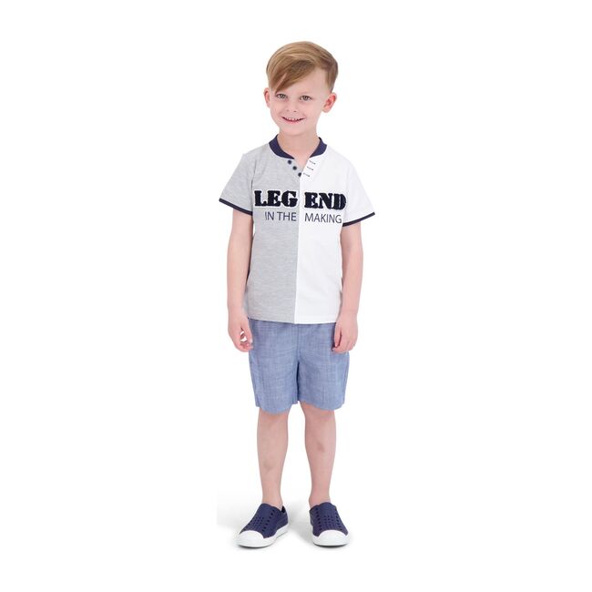 Graphic Henley Tee Shirt Set, Grey and White