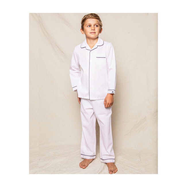 White Pajamas with Navy Piping