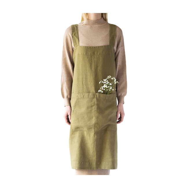 Adult Linen Pinafore Apron, Martini Olive