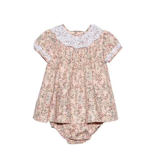 Pink Floral Jaretas Lace Collar Dress