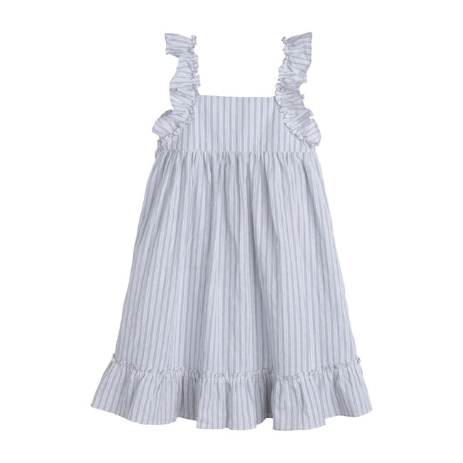 Mila Ruffle Tie Back Dress, Light Blue Stripe - Dresses - 1