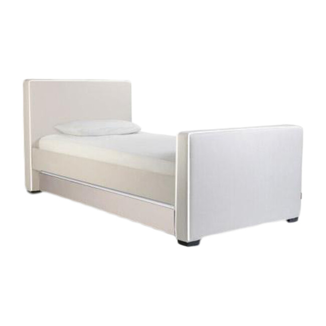 Dorma High Headboard Trundle Bed, Stone Microsuede & Walnut Frame - Beds - 1