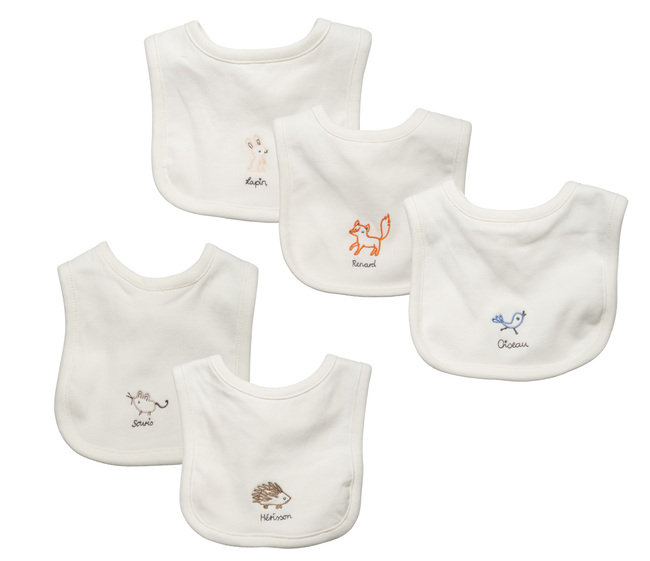 Animal 5 Piece Bib Set, White