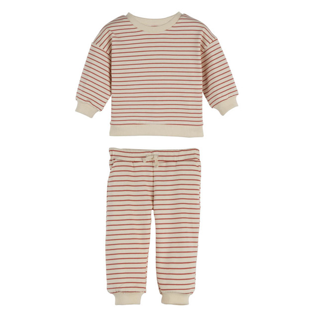 Jones Sweat Set, Cream and Dusty Red Stripe