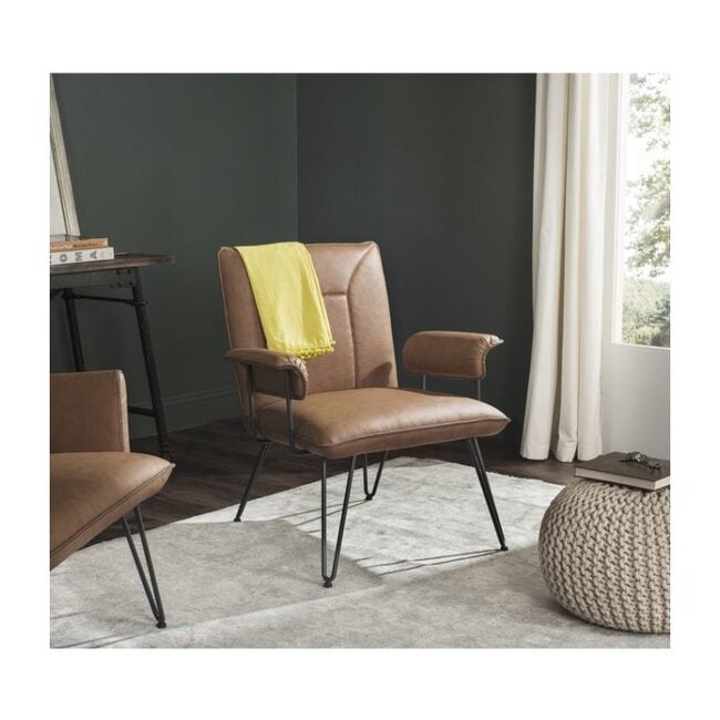 Johannes Mid-Century Modern Leather Arm Chair, Cognac