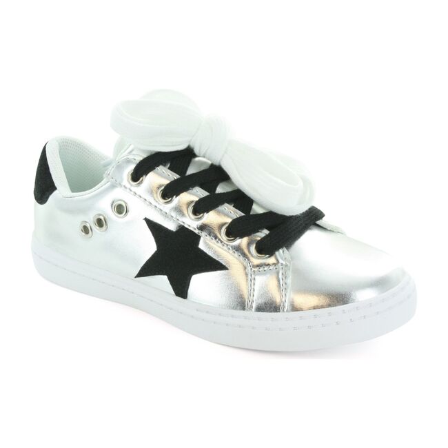 Mia Star Lace Sneaker, Silver & Black
