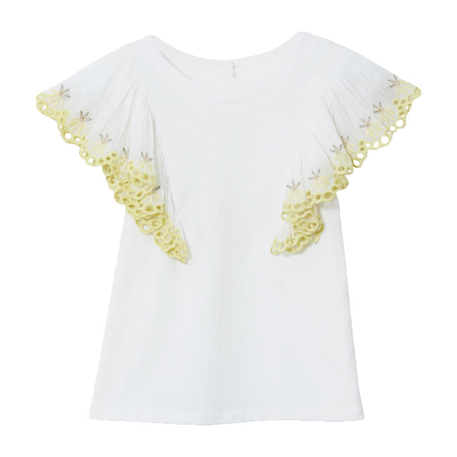 Anne Flare Sleeve Embroidery T-Shirt, White