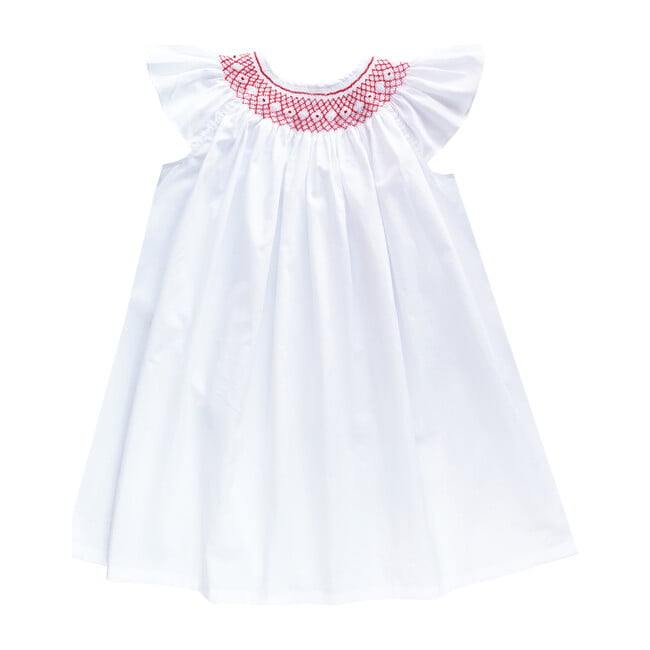 Alba Dress Embroidered, White & Red