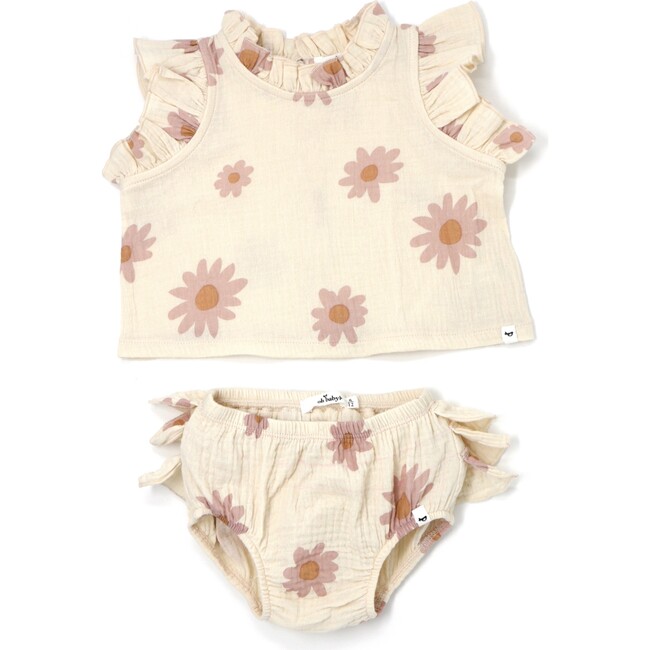 Lola Top and Tushie Set, Blush Daisies Natural - Mixed Apparel Set - 1