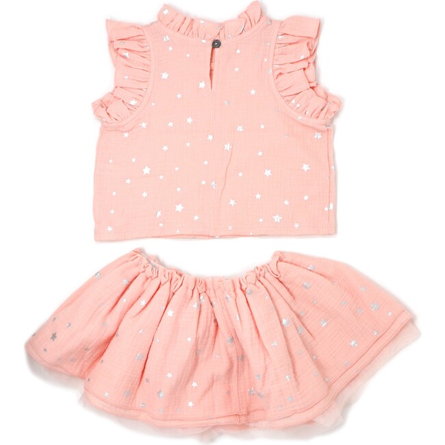Lola Top and Tutu Skirt Set, Silver Mini Stars Pale Pink - Blouses - 2
