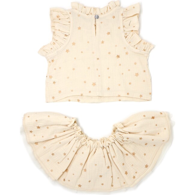Lola Top and Tutu Skirt Set, Rose Gold Mini Stars Natural - Blouses - 2