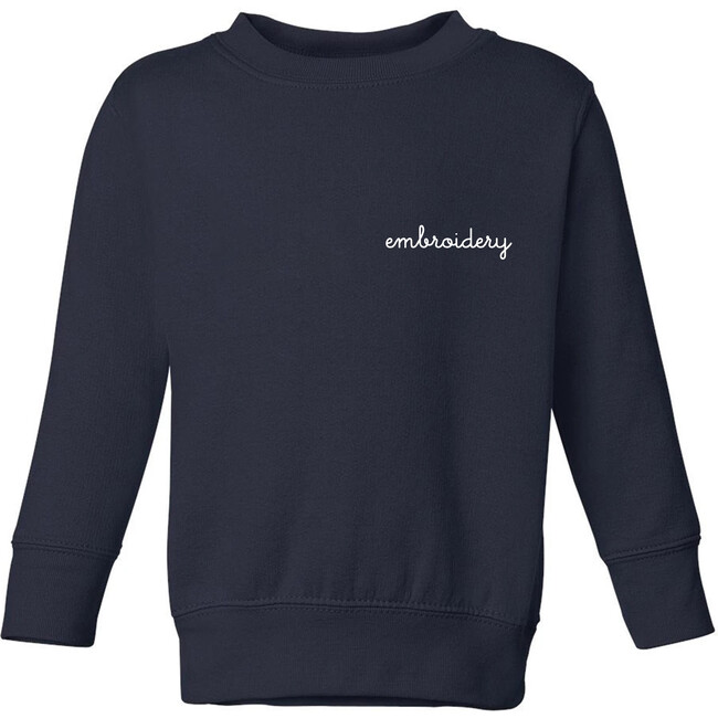 Little Kid Small Embroidery Classic Crewneck , Navy
