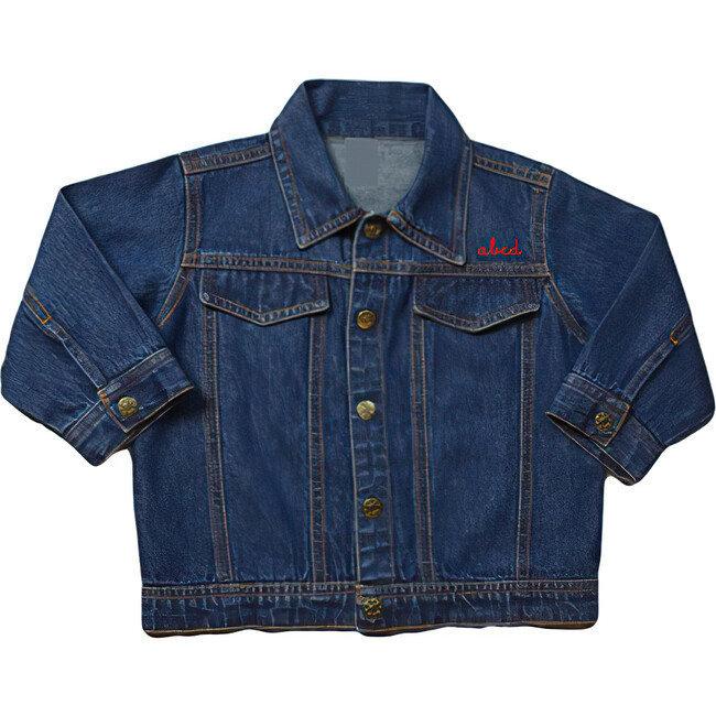 Baby Front Embroidery Denim Jacket, Medium Blue - Jackets - 1