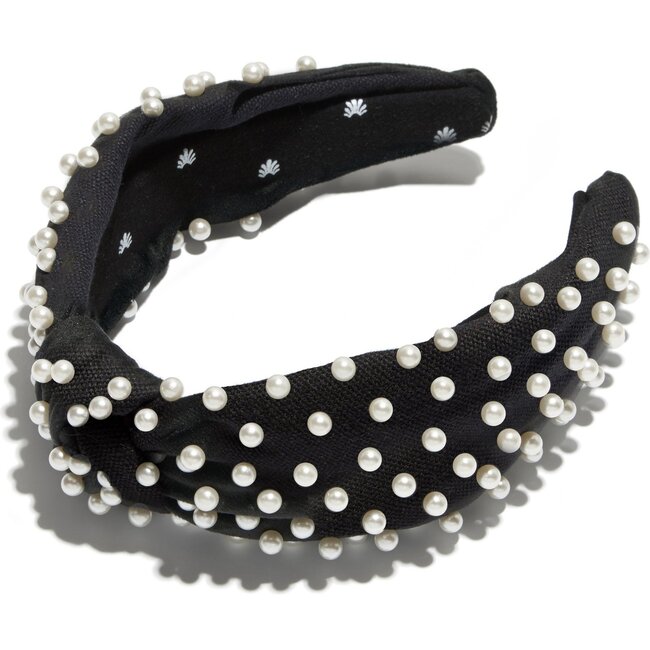 Woven Pearl Knotted Headband, Black