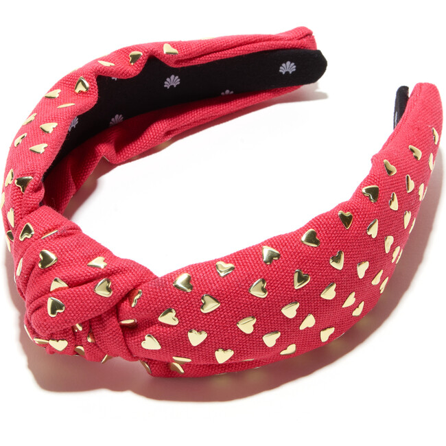 Woven Heart Studded Knotted Headband, Red Coral - Hair Accessories - 1