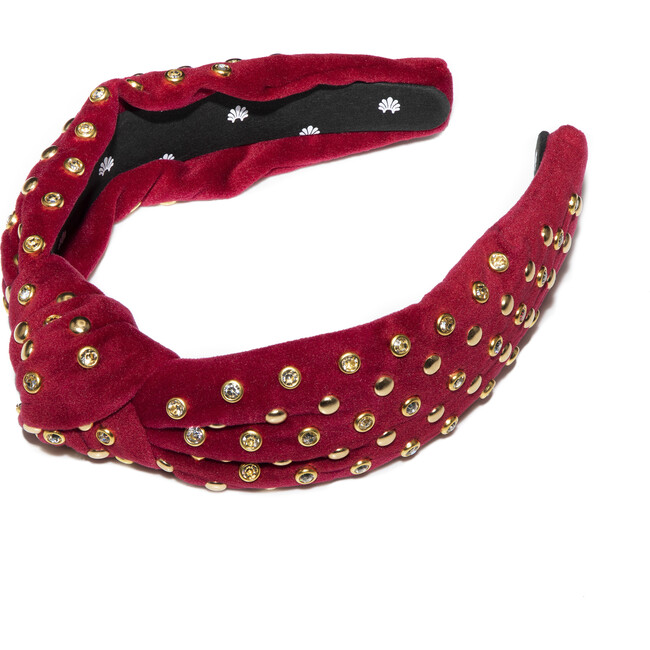 Velvet Knotted Crystal and Studded Headband, Red - Hair Accessories - 1