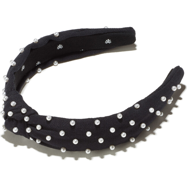 Slim Woven Pearl Knotted Headband, Black - Hair Accessories - 1