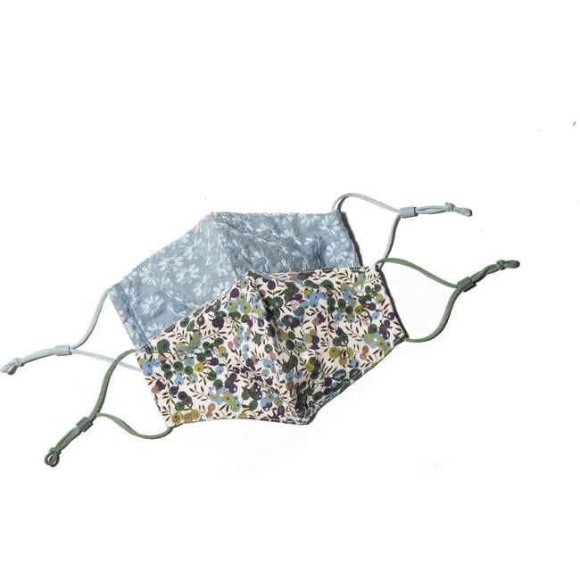 Set of 2 Kids Face masks, Embroidered Florals - Face Masks - 1