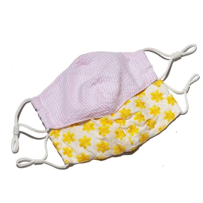 Set of 2 Kids Face masks, Pastel Stripe & Flower - Face Masks - 1