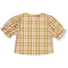 Women's Puff Sleeve Top, Yellow Plaid - Shirts - 1 - thumbnail