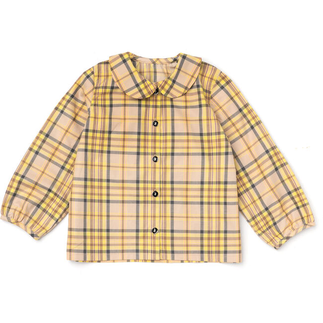 Peter Pan Collar Shirt, Yellow Plaid - Shirts - 1