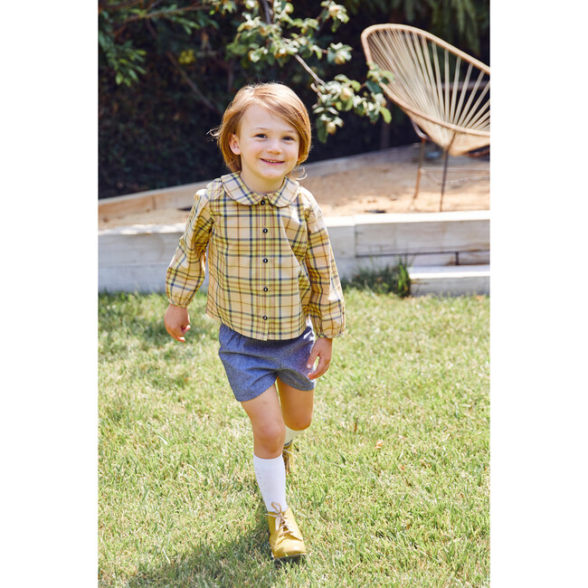 Peter Pan Collar Shirt, Yellow Plaid - Shirts - 2