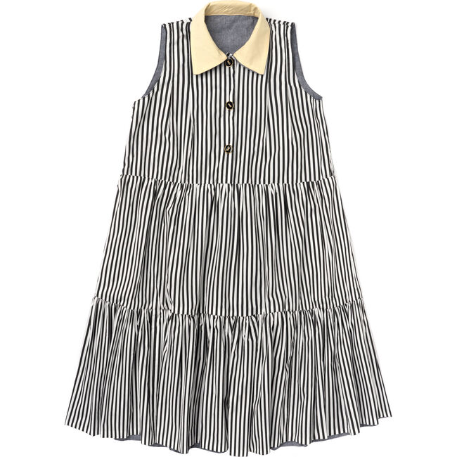 Women's Evelyn Reversible Tiered Dress, Black Stripe - Dresses - 2