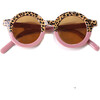 Round Retro Two Tone Sunglasses, Dusty Rose Cheetah - Sunglasses - 1 - thumbnail