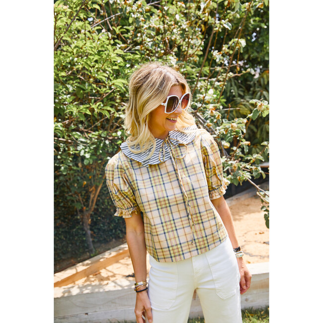 Women's Puff Sleeve Top, Yellow Plaid - Shirts - 3