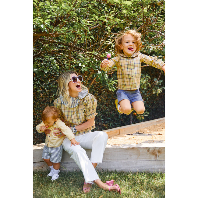 Peter Pan Collar Shirt, Yellow Plaid - Shirts - 4