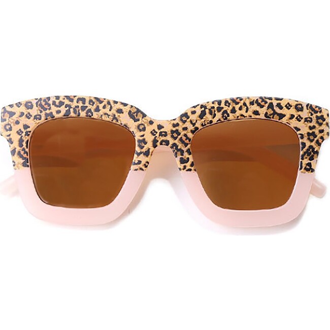 Cat Eye Rectangle Two Tone Sunglasses, Pink Cheetah - Sunglasses - 1