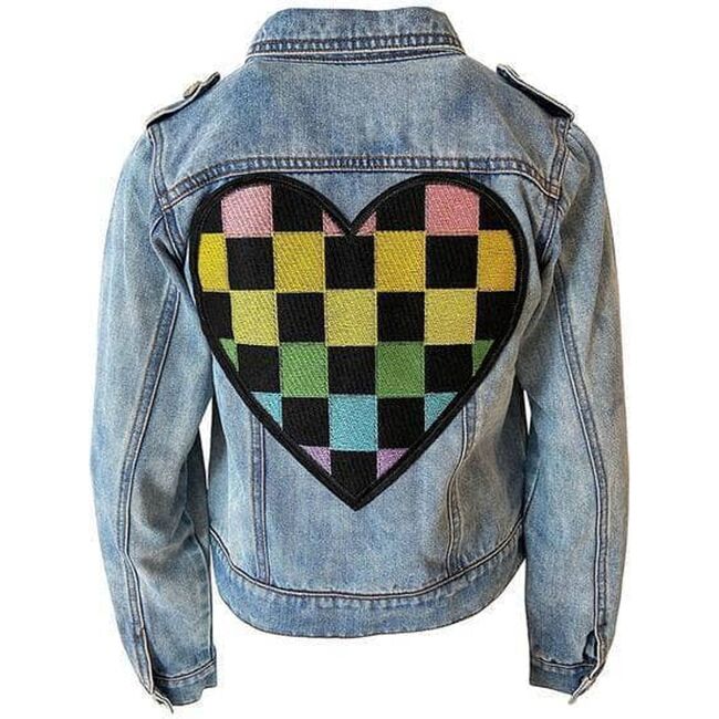 Crystal Checkered Heart Jacket, Denim