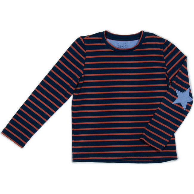 *Exclusive* Long Sleeve Henry Top, Red & Navy Stripe - Tees - 1