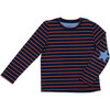 *Exclusive* Long Sleeve Henry Top, Red & Navy Stripe - Tees - 1 - thumbnail