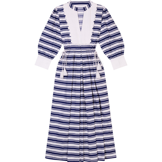 Women's The Scallop Bib Dress, Blue & White Stripe - Seraphina London Mommy  & Me Shop | Maisonette
