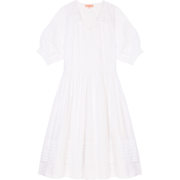 Women's The Midi Pleat Dress, White Cotton Seersucker - Seraphina ...