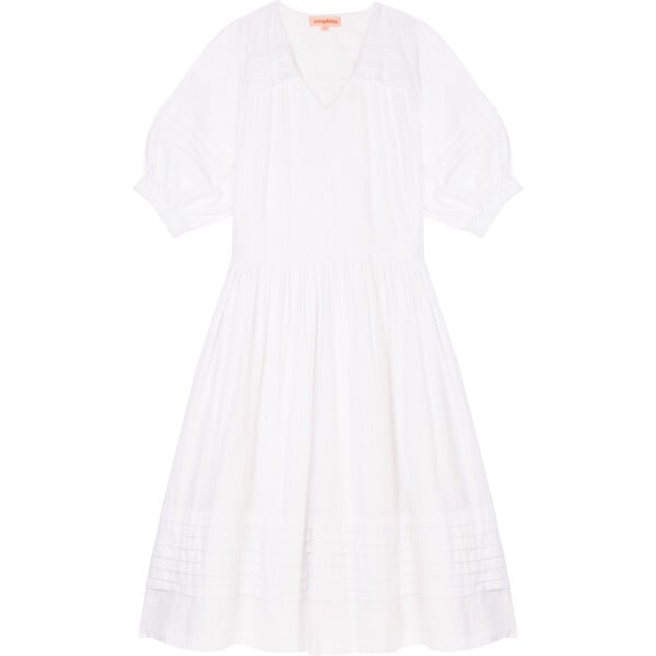 Women's The Midi Pleat Dress, White Cotton Seersucker - Seraphina ...