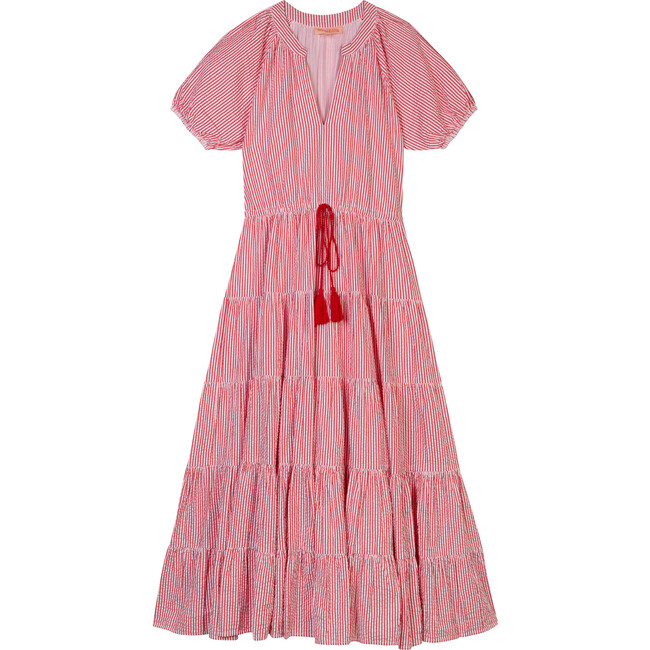 Women's The Island Dress, Red & White Striped Seersucker - Dresses - 1