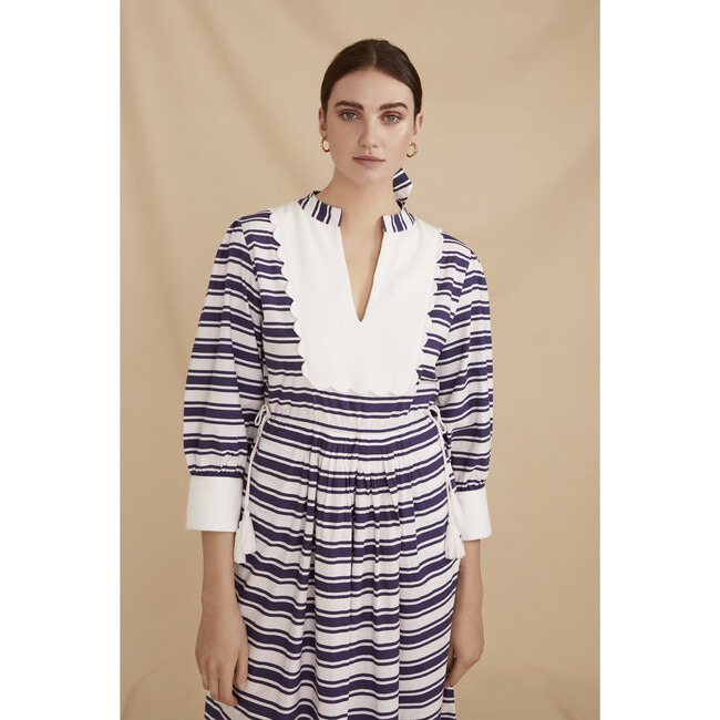 Women's The Scallop Bib Dress, Blue & White Stripe